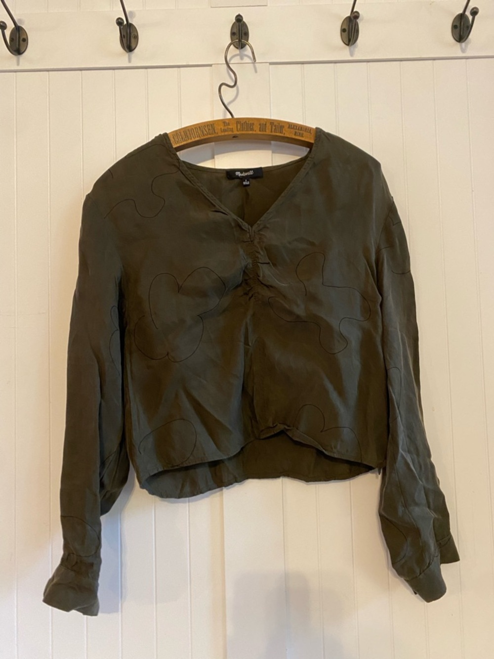 Madewell Olive V-Neck Long Sleeve Blouse